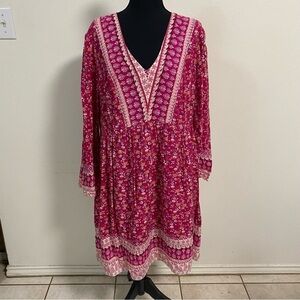 Maeve Dress Women’s Medium Pink Anthropologie Isabel Embroidered Tunic Dress
